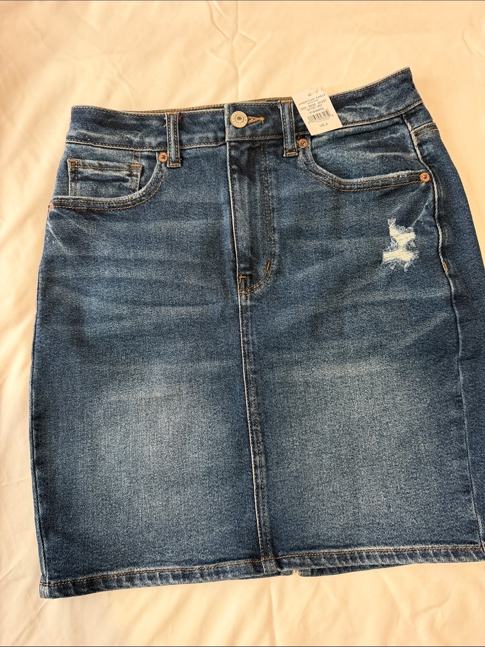 American Eagle Outfitters Distressed Blue Denim Pencil Skirt